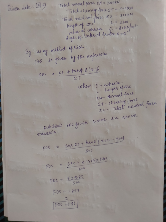 L=23m Given data: 26 Total normal force EN = 2000KN Total shearing force et 500KN Total neutral force EU = 300 KN Length of a