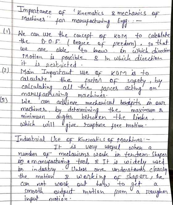 Impantance of Machines & mechanics oF Kinematics fon manupactuniy We can ue the concept of KoM to cakalate the D 0. Fdegceof