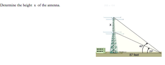 Determine the height x of the antenna. х 40° 250 87 feet