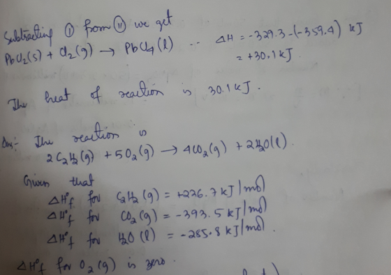 4H-32.3--5594) J e +30,1kJ PhU2(s7+2(9) Pby () The thiat ealn 30.1 J Mation 2 a s 50(9) 4,(9)a0l) Guen that AHf f (9)=236.3 k