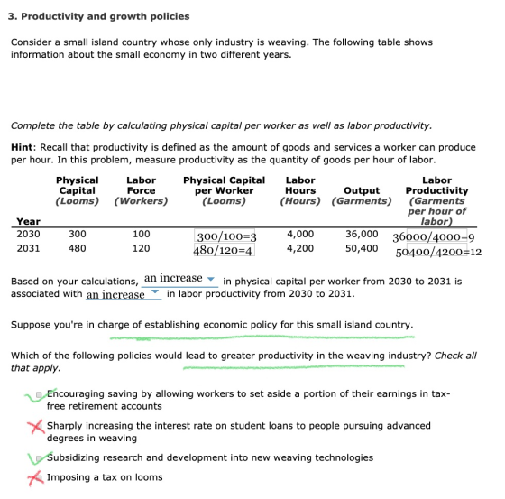3. Productivity and growth policies Consider a small island country whose only industry is weaving. The following table shows