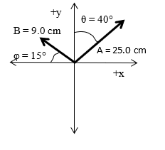 ty B= 9.0 cm 0 = 400 A = 25.0 cm = 150 +x