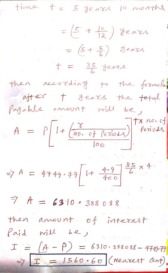 time t = 5 years lo months. = E + 10 years (5+ 2 years t 35 years then according to the formular after t years the total Paya