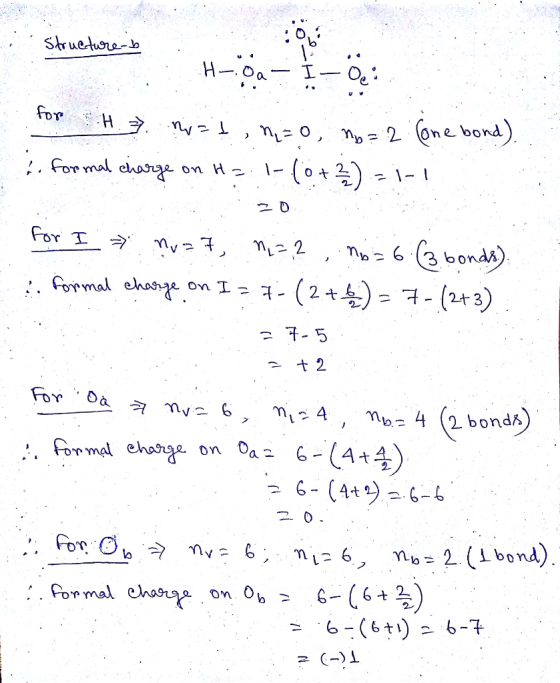 Structure to H oa- f-o. for H. nat, n=0, no 2 (one bond). & formal charge on H1-(0+2) = 1-1 for I ³ nuat 0,22 , no= 6 (3. bon