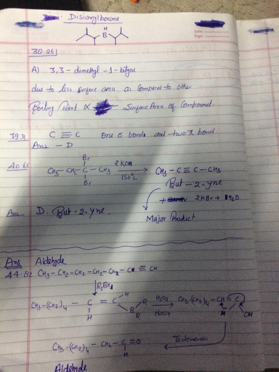 Be Di siamyl borone Date Page 30.26) A) 3,3-dimethyl -1- bityne due to less surface area as compared to other Boiling Dant &