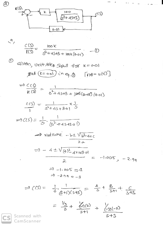 [book 9 CCS) look 2 Asts + 10k Co-o RCS) Pro S +45+3 + 100K (0-01) 0 Given unit step input Sub (K = 0.0) in eq for k=ool 0 [n