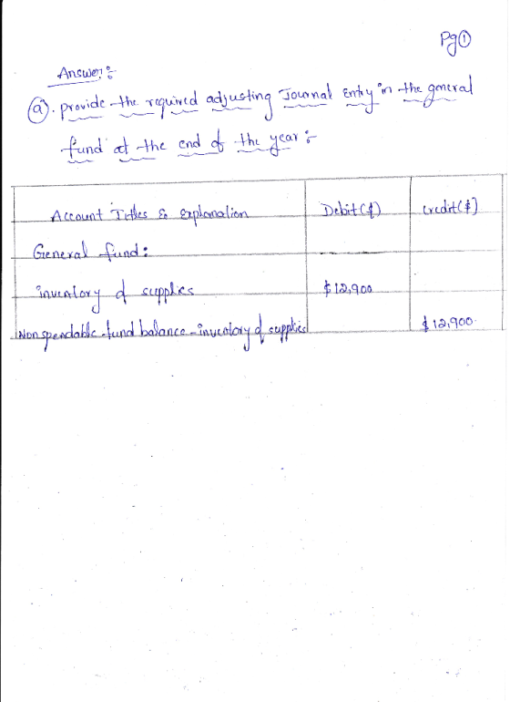 Pgo Answer Journal Entry in the gener Drovide ustina the required fund at the end of the year & Eredit(+) Acount Tehes for So