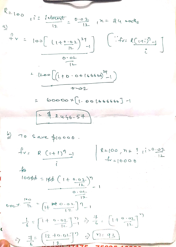 R2100 is interest 0.02 12 n=au months 12 to ין 24 100 [ 1170.02 (14 ifra fr= R(iting 12 сч 0.02 Tz i 1200 (200((1+0.001666669