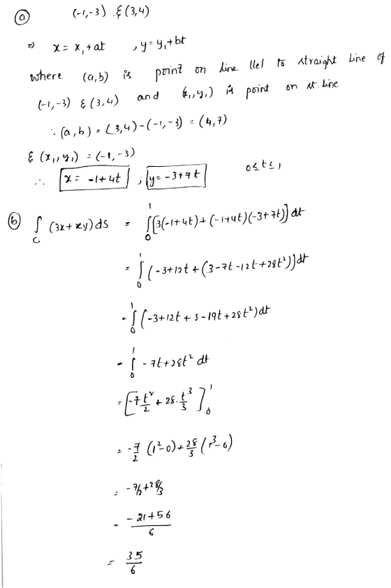 © (-1,-3) & (3,4) x= x,+ at - y = 4,+bt where (a,b) is point on line lel to straight line of 64.) point on at line and (-1,-3