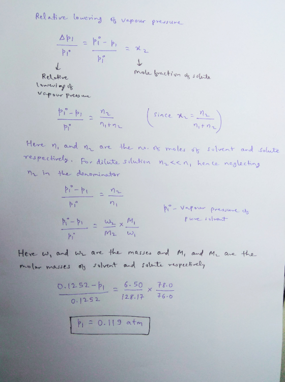 Relative lowering of vapour pressure Apl -pi-pi -=x2 mole fraction of solente Relative lowering of vapour pressure pio-bi sin