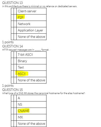 QUESTION 13 In this architecture there is minimal or no reliance on dedicated servers Client-server P2P Network Application L