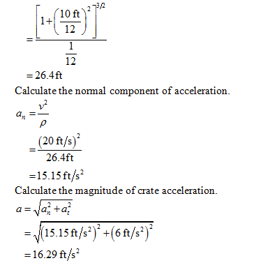 10 ft 12 12 26.4ft Calculate the normal component of acceleration. (20 ft/s) 26.4ft 15.15ft / 2 Calculate the magnitude of cr