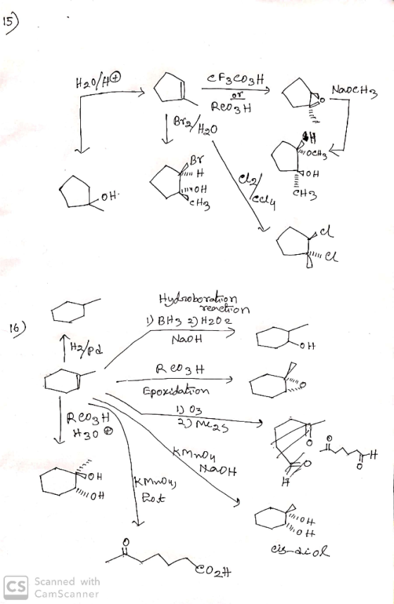 H20/40 CF3C03H or Navets ReD3H | Brz/H20 oBr VOH LOOH CH3 -OH Hydroboration - reaction 1) BH 3 2 H2O2 NaoH 16) . Thaled Re03H