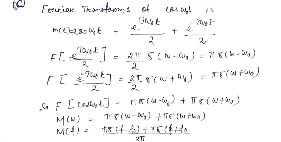 Francier Transforms of Owot e mct)=cas Wort 2. cas Wol is - Twol f e 2 2 f[emaet J - 21 600-ws) = 77 80w-wo) So f [ casuot २