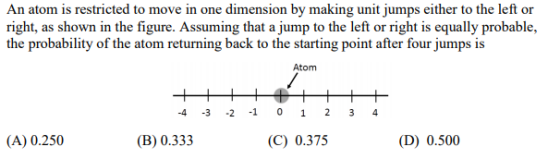An atom is restricted to move in one dimension by making unit jumps either to the left or right, as shown in the figure. Assu