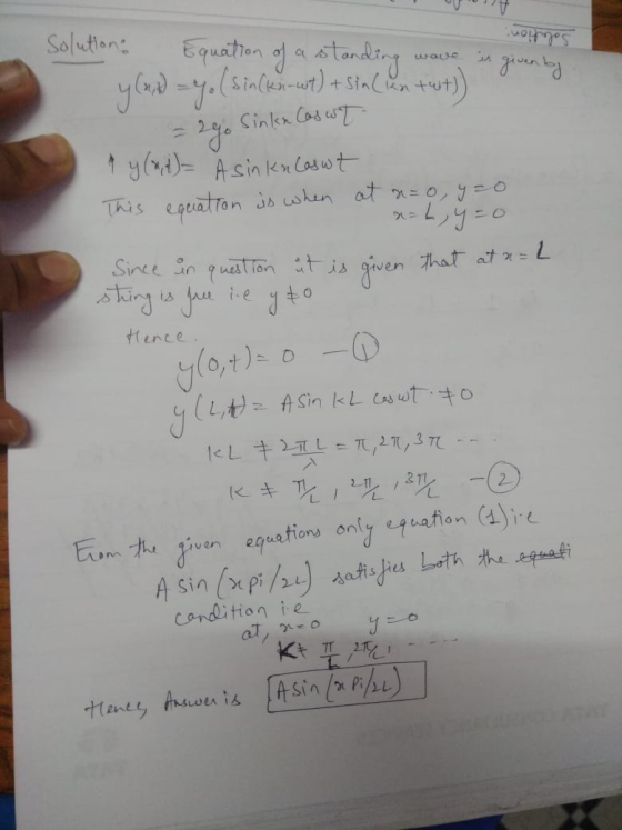 Solutions Equation of a standing wave is given by napjes y (n.) to (sin(ki-wt) + sin (in twt) a given by = 29. Sinke Casut y