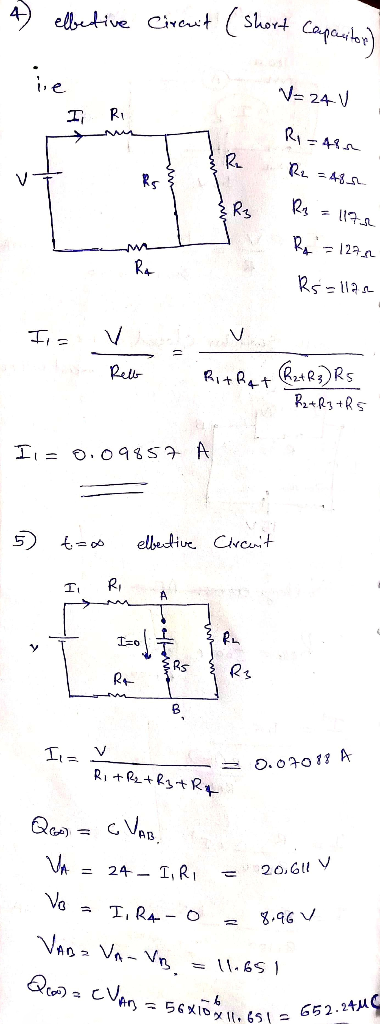 4) ellertive Circuit (short Capacitor) V= 24 V Ri Ri=482 R2 = 48 SR w R3 = 117.2 R = 1272 Rs = llan a Rell - Ritrat (R2+R3 Rs