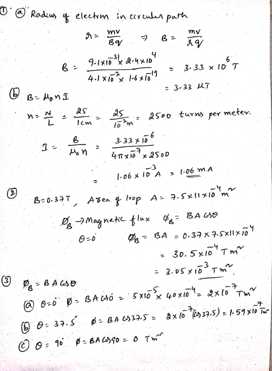 O @ Radius Radius of election in circuler path mv Яг mv B/ Д- ху 2.4.“ В; 9.(хіъх 2.4x 4.1 xit 6 3. 33 х 10 Т от x 1-6 х 613