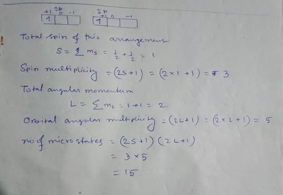 1 Total spin of this arrangement S=&ms = 1 + 1 = 1 Spin multiplicity = (25+1) = (2x1 +1) = 5 3 Total angular momentum L={me =