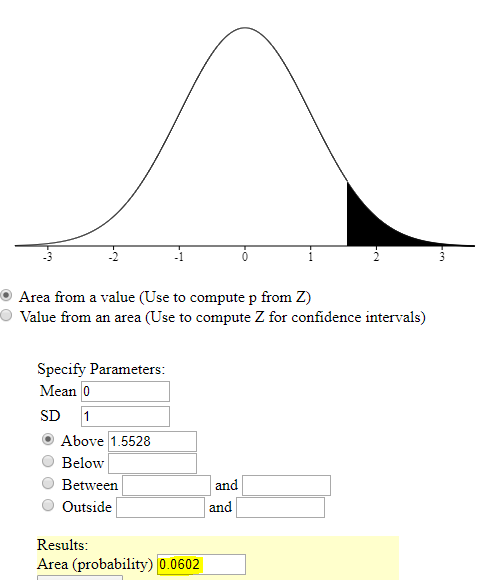 • Area from a value (Use to compute p from Z) Value from an area (Use to compute Z for confidence intervals) Specify Paramete