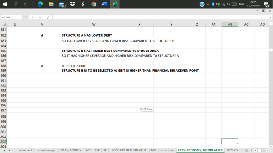 W ? ENG 02:25 31-07-2020 99+ 28 Х AB203 fc . U V W X Y Z AA AB AC AD 181 182 d STRUCTURE A HAS LOWER DEBT SO HAS LOWER LEVERA