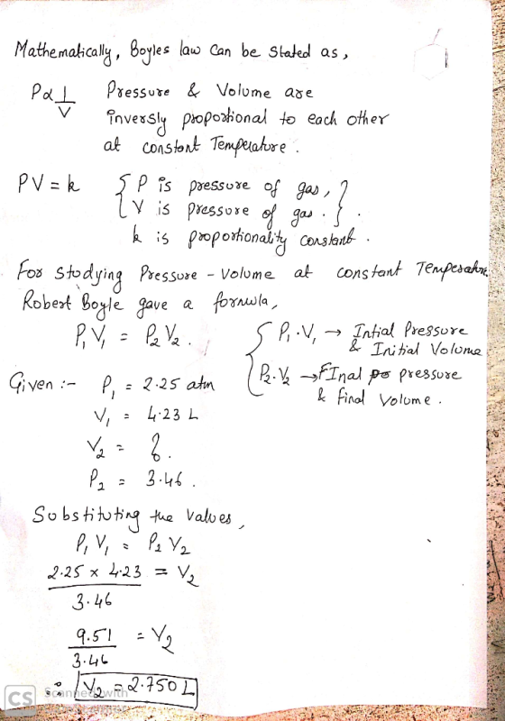 Mathemakcally, Bayles law Can be Stakd as, Pressure &Volume ase PdL Tnvess Popokonal to each ofther at constont Tempeahre V P