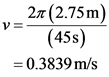 _ 2n(2.75m)
y
=
(45s)
= 0.3839m/s
