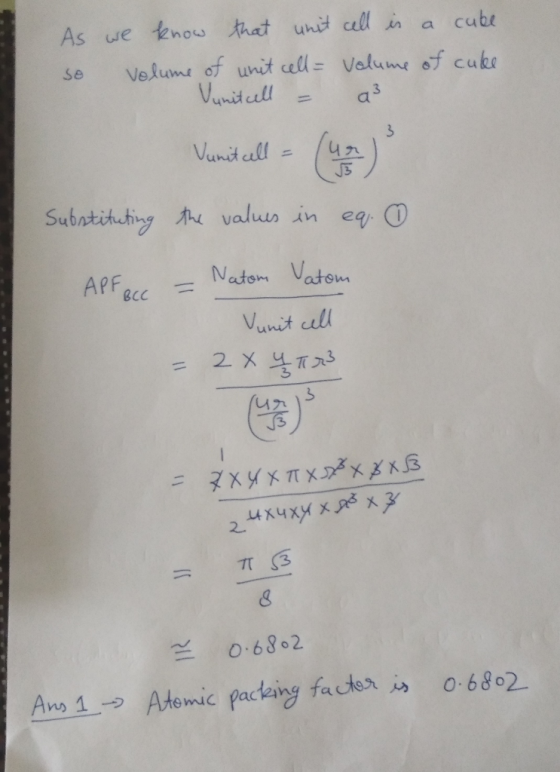 As we know that unit cell in a cake. so volume of unit cell= Volume of cule Vunitcell - a Vunit cell = (ur) Substituting the
