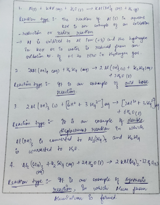 1. Alis) + kollags + tho (4) - KALLONA (aq) + thig) Reaction type : The reaction of Al(s) in aqueous KOH & an example of an o