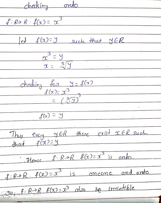 checking onto f:R>R: f(x) = x let f(x) = 9 such that YER oczy as 319 . .. cheeking for y = f(x) f(x)= x² f(0) = y Thu that eu