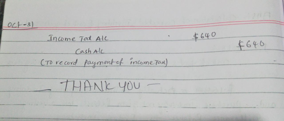 oct-3) $640 4640 Income Tax All Cash ale (To record payment of income Tan) THANK YOU