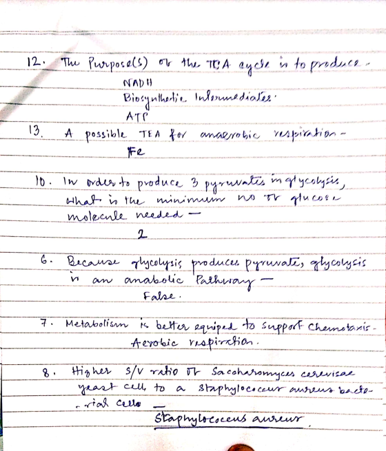 12. The Purpose(s) of the c A cycle in to producer NADI Biosynthetic. Informe dialog ATP A possible TEA for anaerobic respira