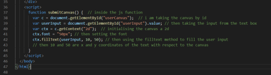 35 36 37 38 39 40 41 </div> <script> function submitCanvas() { // inside the js function var c = document.getElementById(use