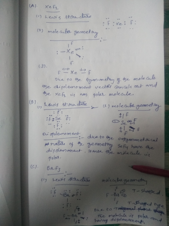 (A). Xefr (3) mole aales geometan Xe 52 mole ちe xef, cit nem pola. mo leale. Du Polemom e Polbr cc). 6a f3 shapped