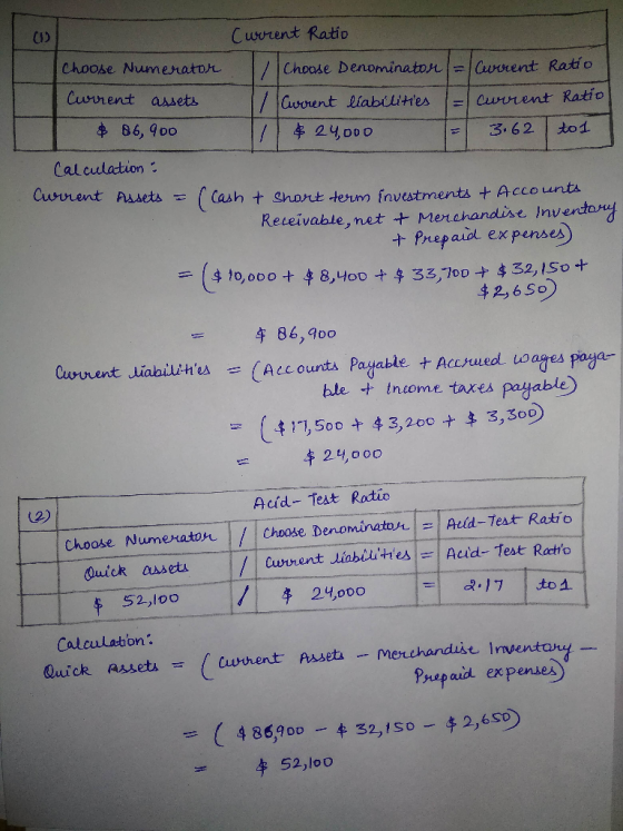 nth Current Ratio Choose Numerator / Choose Denominator = Corent Ratio Current assets / Current liabilities = current Ratio $