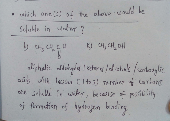 which one (s) o the above w ould be Soluble in water K) CH CH, OfH CH CH CH diphotic aldchyhy Ikehne /dlahals favtoryle aúds