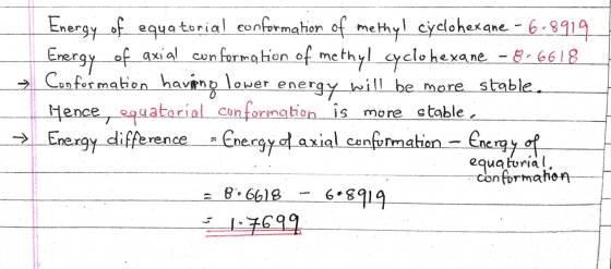 Energy of equatorial conformation of methyl cyclohexane - 6-8919 Energy of axial conformation of methyl cyclohexane – 866618