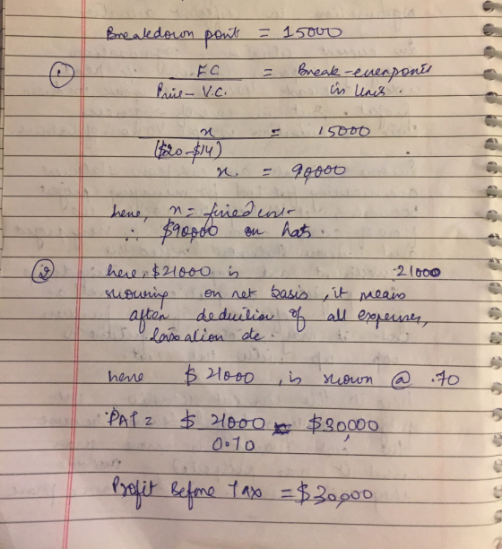 Breakdown pont = 15000 rc fris- V.C. on = Break-everponis line în lunch . 15000 Ya $20-$14) n = 99000 here, na fined until $9