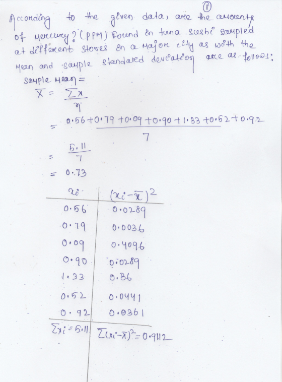 According to the are as.. © to the geven data) are the amorente of Merceerey ? (PPM) found &n tance sushi scempled at deffere
