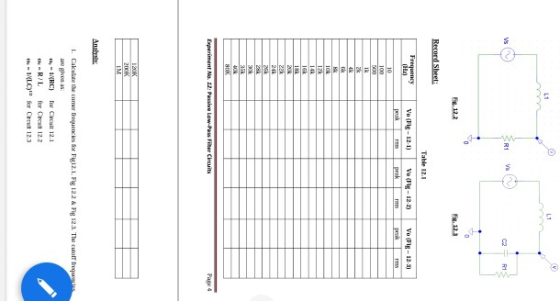 11 R1 $ Record Sheet Table 12.1 Frequency 2 Vo (Fig-12-1) Vo (Fig-12-29 Vo (Fig-12-31 peale 10 100 IK EK 48 10k 12k 142 16k 1