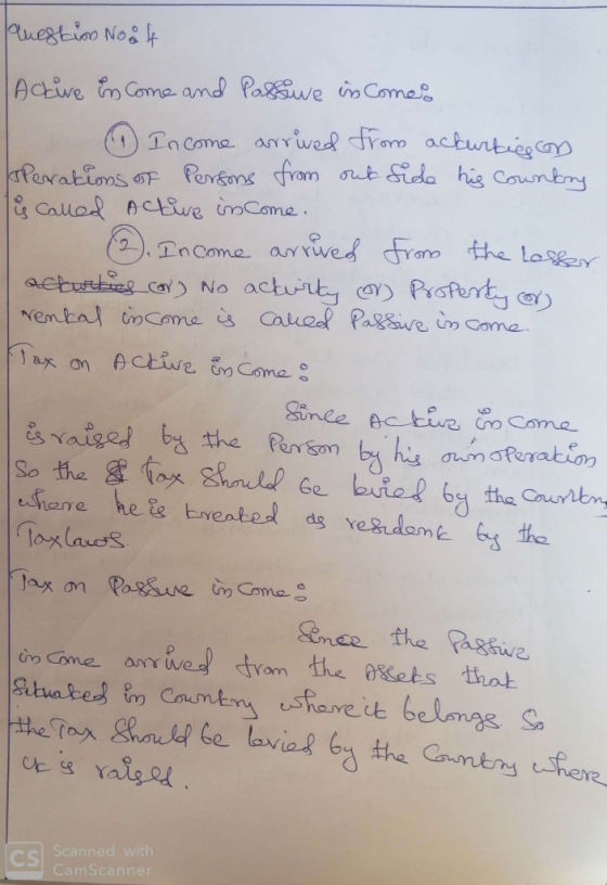 Questions Noolt Active Encome and Passive in comes I Income arrived from ackurtig on Perrakions of persons from out side his
