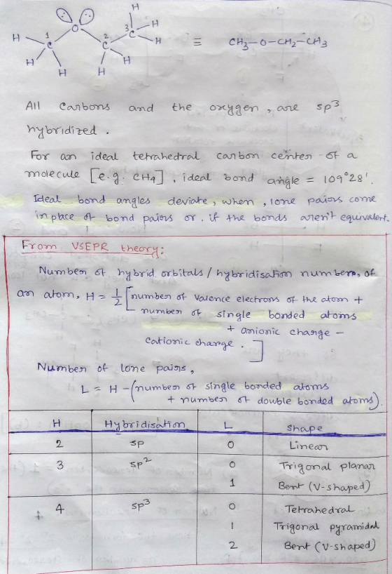 H 1 THE CH₂-O-CH₂ - CH3 # # All Carbons and the oxygen are spe hybridized. For an ideal tetrahedral carbon center of a molecu