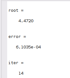 root = 4.4720 error = 6.1035e-04 iter =