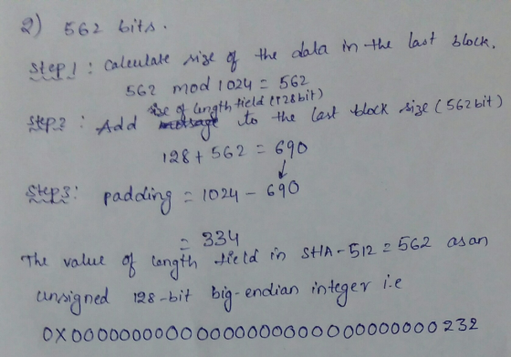 2) 662 bits 562 mod o24 5G2 to the last Wock ie (562bit) 12 t 5G2 696 Steps raddling 1024 G90 334 tangth -Held tr) SHA-512 25