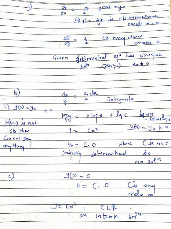 3) dn ol yho) yo fly) = 2y is aks everywhere except a co > 2 ch F dy every whe Where except o x Given differential equ has ow