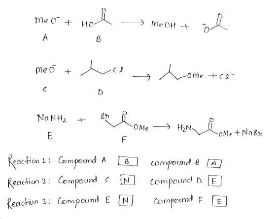 Me o + Hoa А B MeOH to me o te Cl come te NINH2 + en Lome → Hymy come + Nafn Reaction 1: Compound A B Reaction 2: Compound CN