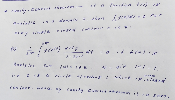 it a function +(7) is * cauchy - Goursat theorem :- for analytic in a domain D, then Scf17) dz=0 every simple closed contour