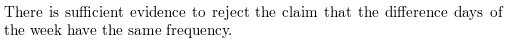There is sufficient evidence to reject the claim that the difference days of the week have the same frequency.