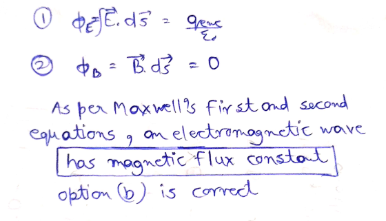 gene G Peje.ds do = B. d3 2 O 9 As per Maxwells first and second equations , om electromagnetic wave has magnetic flux const