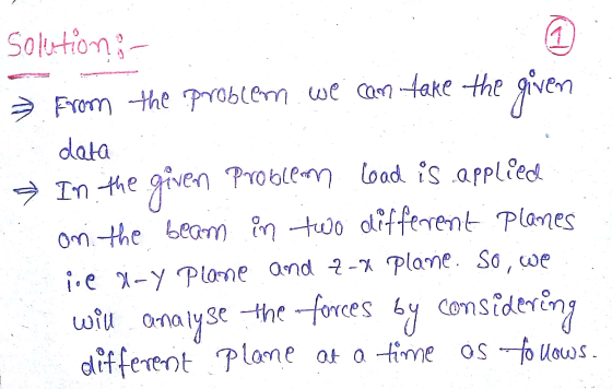 In the Solution; From the problem we can take the given data given Problem load is applied on the beam in two different plane